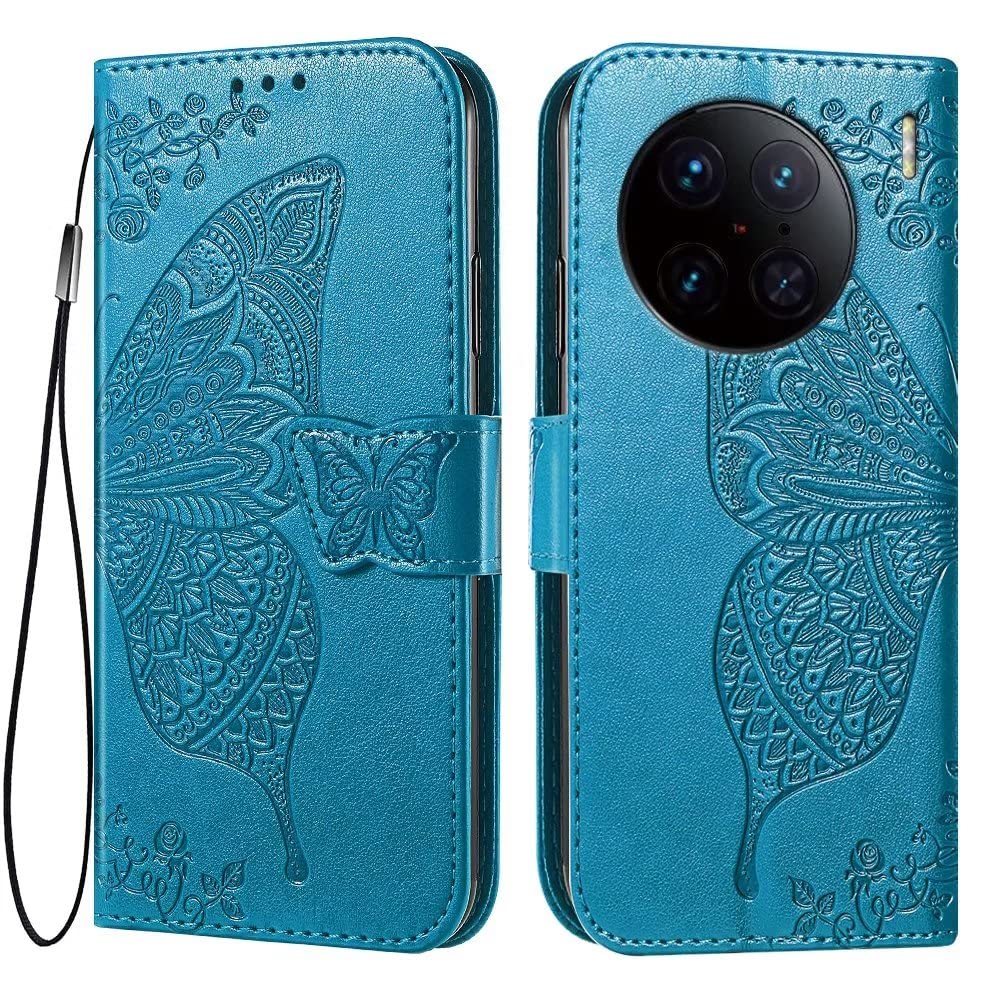 Custodia Elegante per Vivo X90 Pro: Vera Pelle Nera e Chiusura 360