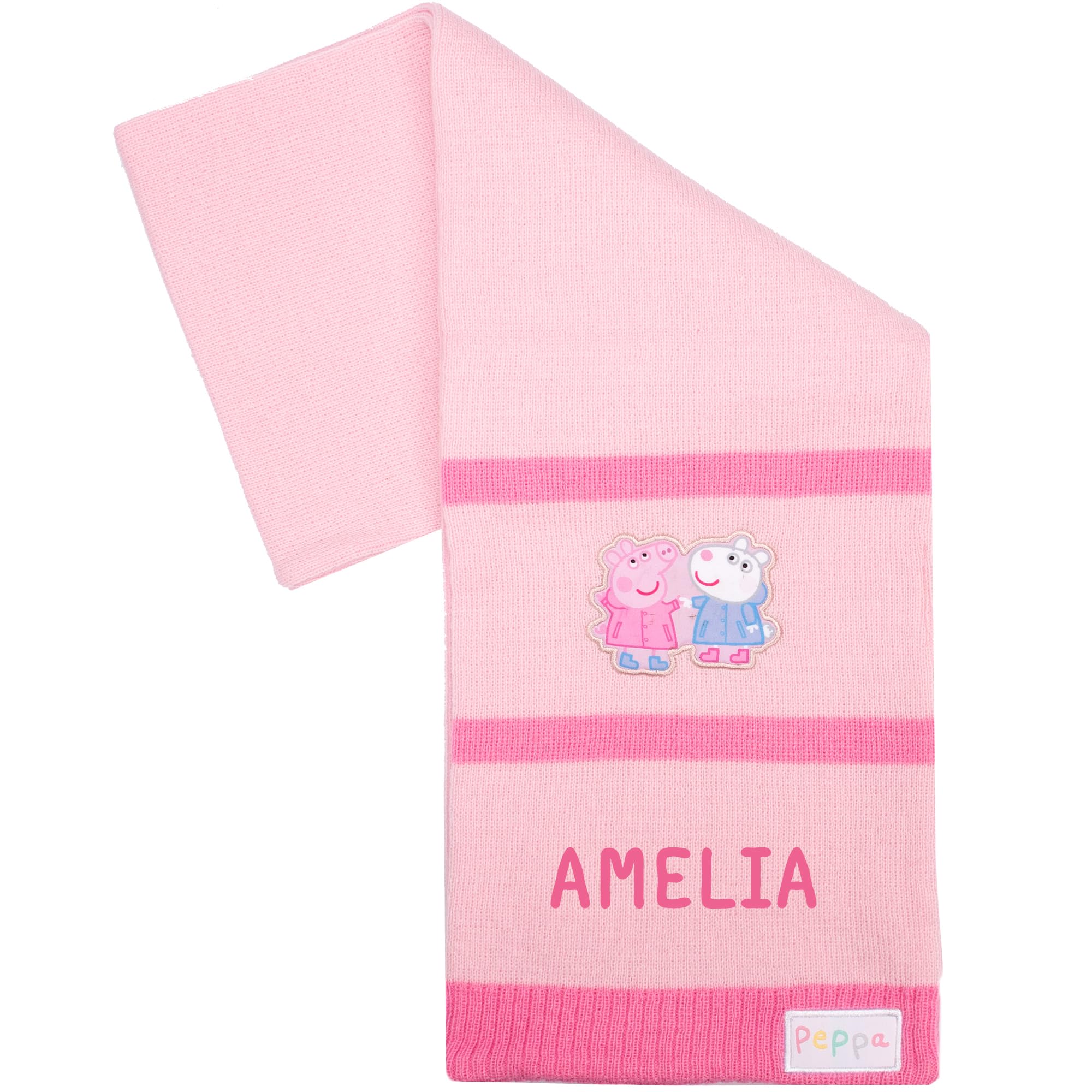 Peppa Pig Girls Personalised Scarf for Children Winter Woolly Scarf Soft and Warm Embroidered Name Gift for Girls