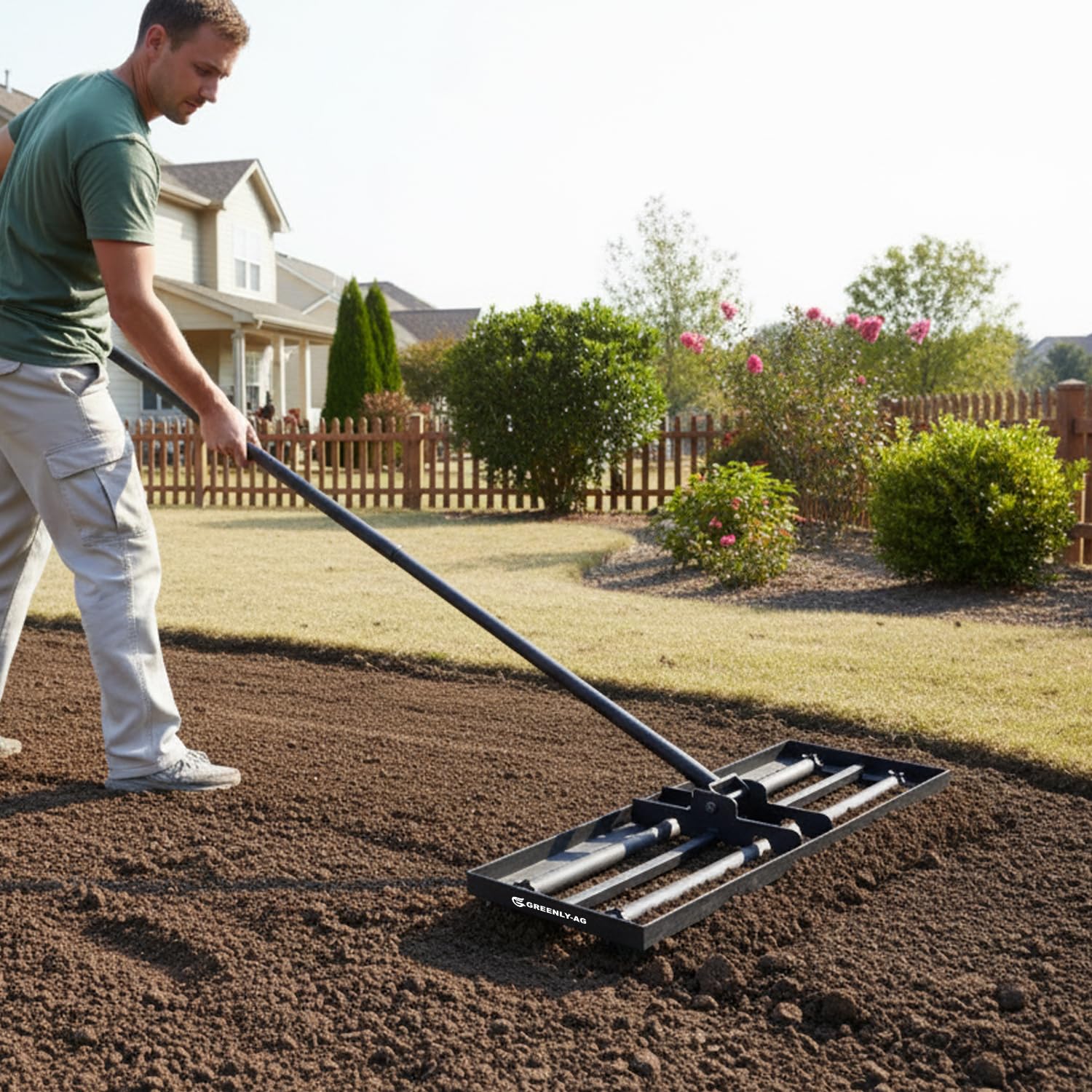 Rastrillo nivelador de césped de 30 pulgadas con rodillo suave y 4 ruedas con pinchos, herramienta niveladora de suelo resistente de 6.5 pies para patio, campo de golf, alisado de césped