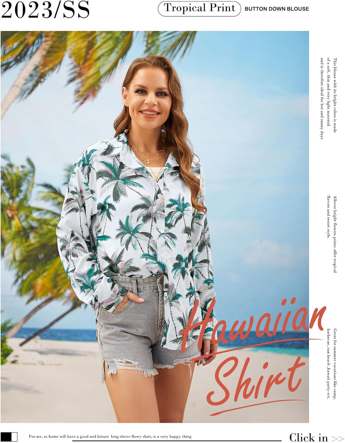 Ezcosplay Women Hawaiian Shirts Long Sleeve Button Down Tropical Floral Holiday Beach Blouse Tops - Image 2
