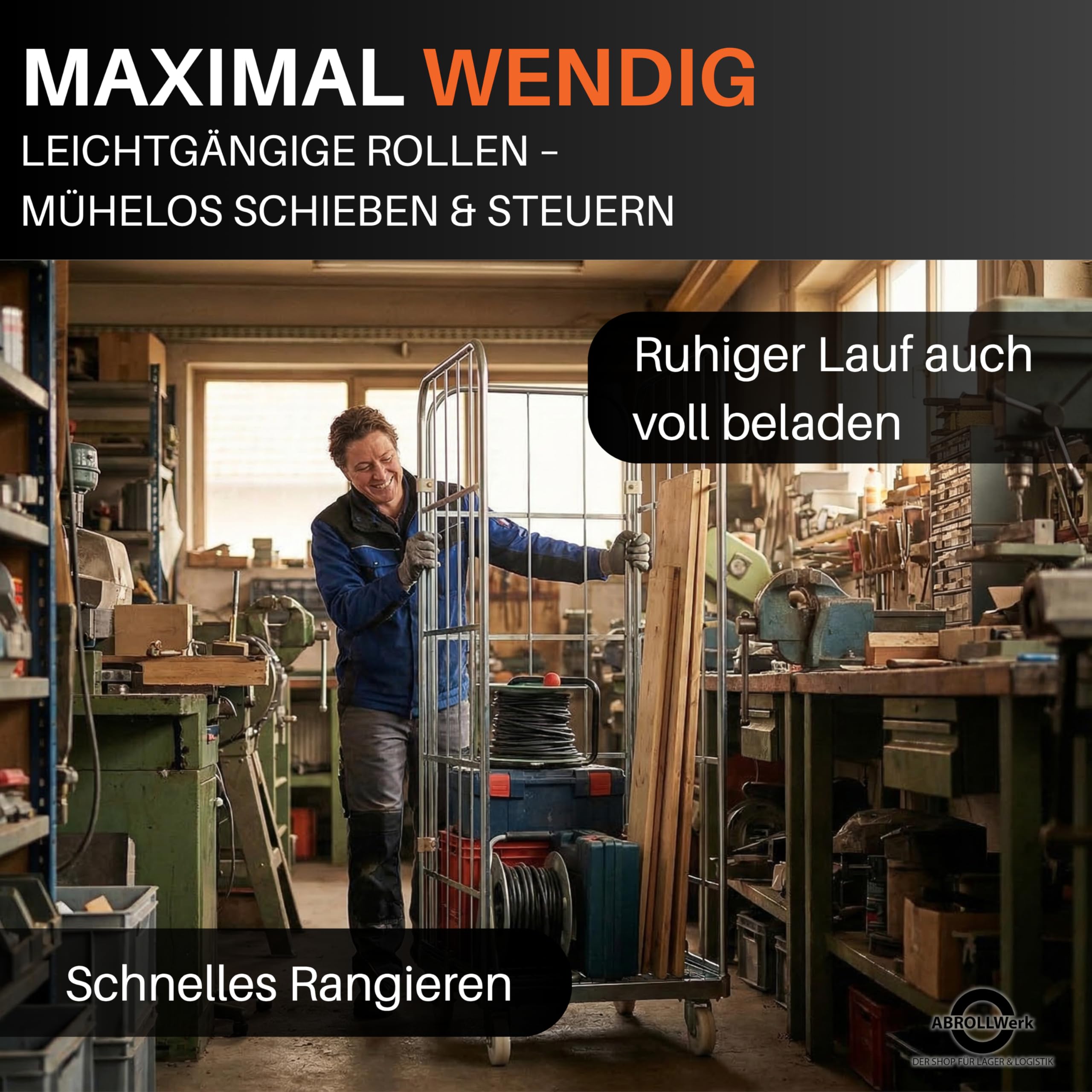 3-seitiger Stahlrollbehälter 1460 Metall - Abmessungen außen 710 x 800 x 1640 mm, Langlebig mit Korrosionsresistenter Cr 3-Beschichtung, Ideal für Lager, Logistik & Einzelhandel