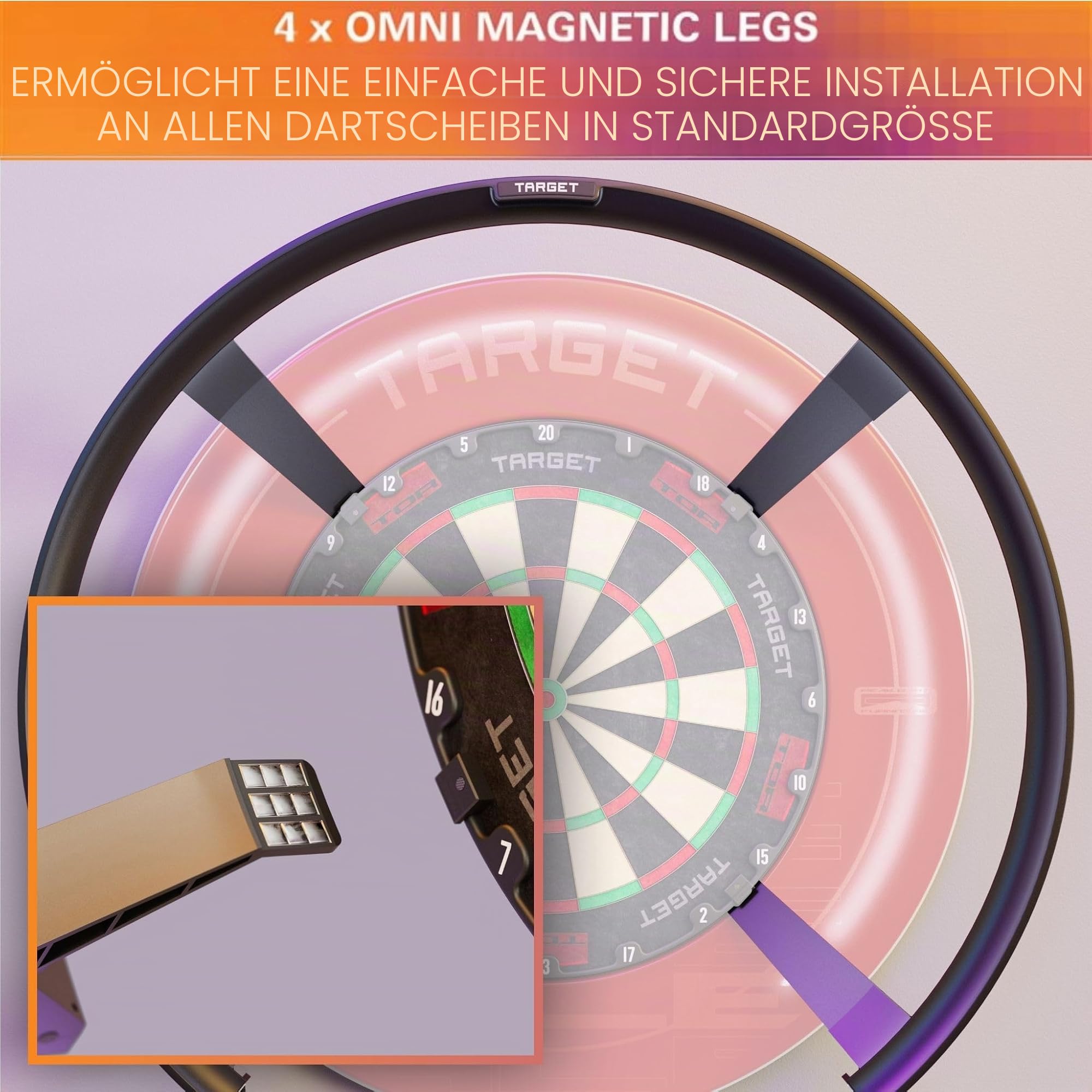 TARGET Darts Omni Dartboard mit automatische Punktzahlberechnung und LED-Beleuchtung | Dartscheibe mit Punktezählkamera, Magnetisches Dartscheiben Beleuchtungssystem, Surround Ringbeleuchtung