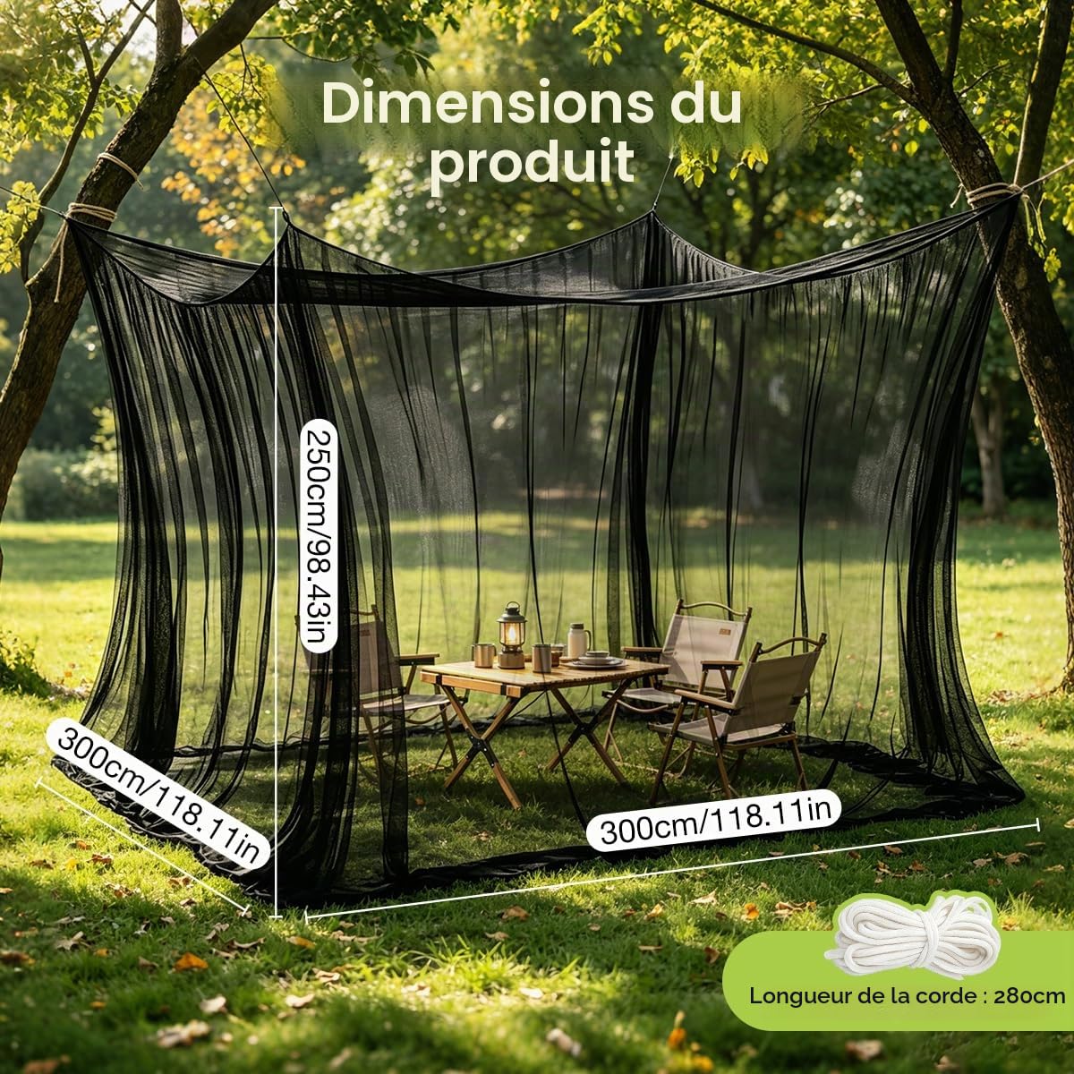 Moustiquaire Extérieur 3x3m, Grande Tonnelle Moustiquaire pour Pergola et Terrasse, Tente Moustiquaire Extérieur Maille Fine pour Jardin et Camping (Black)