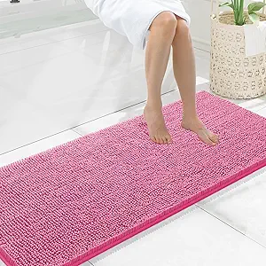 Smiry Luxury Chenille Bathroom Rugs 59x20, Extra Soft and Absorbent Shaggy Bath Mat, Machine Washable, Non-Slip Plush Carpet Runner for Tub, Shower, and Floor, Home Decor Accessories, Hot Pink