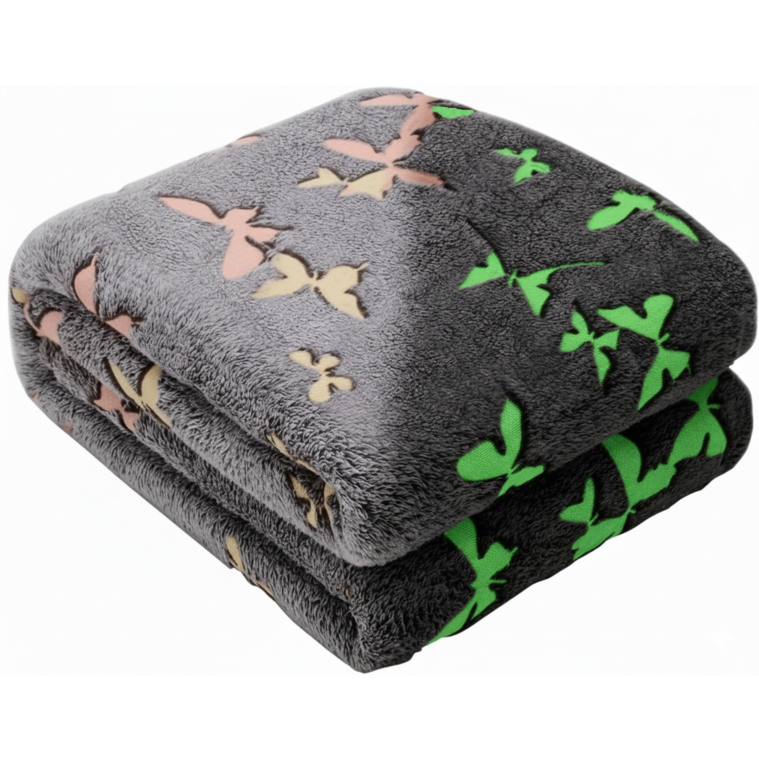 Kanguru GLOW Double Bed Blanket 100% Soft Microfibre Butterfly Grey 230 x 230 cm, 1301