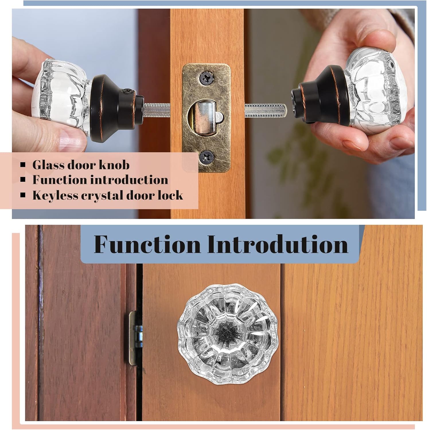 Amylove 8 Set Crystal Door Knobs Mortise Style Fluted Glass Door Knobs Antique with Spindle Antique Doorknobs for Interior Doors (Bronze)