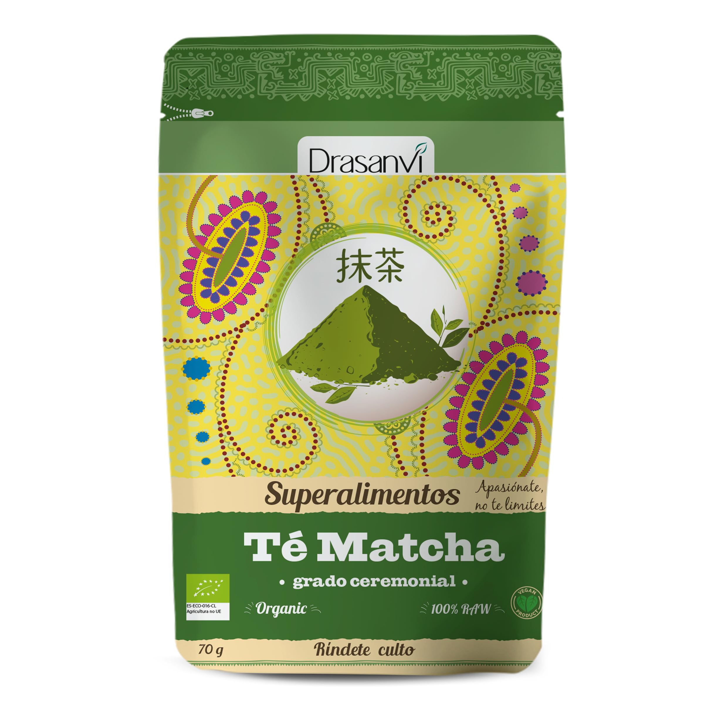 DRASANVI Te Matcha Ceremonial en Polvo BIO | Alto en Antioxidantes | Relajación y Concentración por su contenido en L-​Teanina | Refuerza el Sistema Inmunitario | Superalimento Ecológico | 70 gr