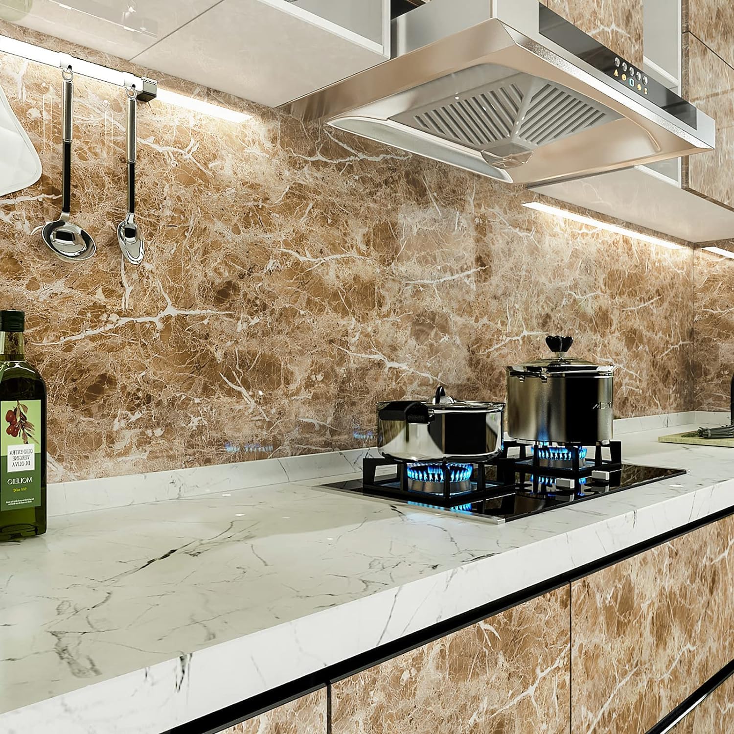 COSMOS STAR Marble Paper Sheet For Kitchen, Kitchen Wallpaper Vinyl Sheet, Oil Proof And Waterproof Wallpaper For Kitchen, Kitchen Wall Stickers Heat Resistant(12X60 In, Brown Marble) (B0CLM3LB5T) Amazon Price History, Amazon Price Tracker
