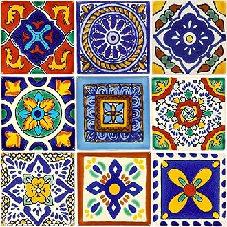 Tile Set of 9 Individual 2x2 Mixed Ceramic Talavera Mexican Tiles