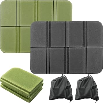 Foldable Sitting Pad, Sitting Mat, Foam Mat Foldable Seat Mat with 2 Pouches Portable Waterproof Seat Pad Hiking Seat Pad for Outdoor Walking Camping Picnic ParkBlack+Army Green