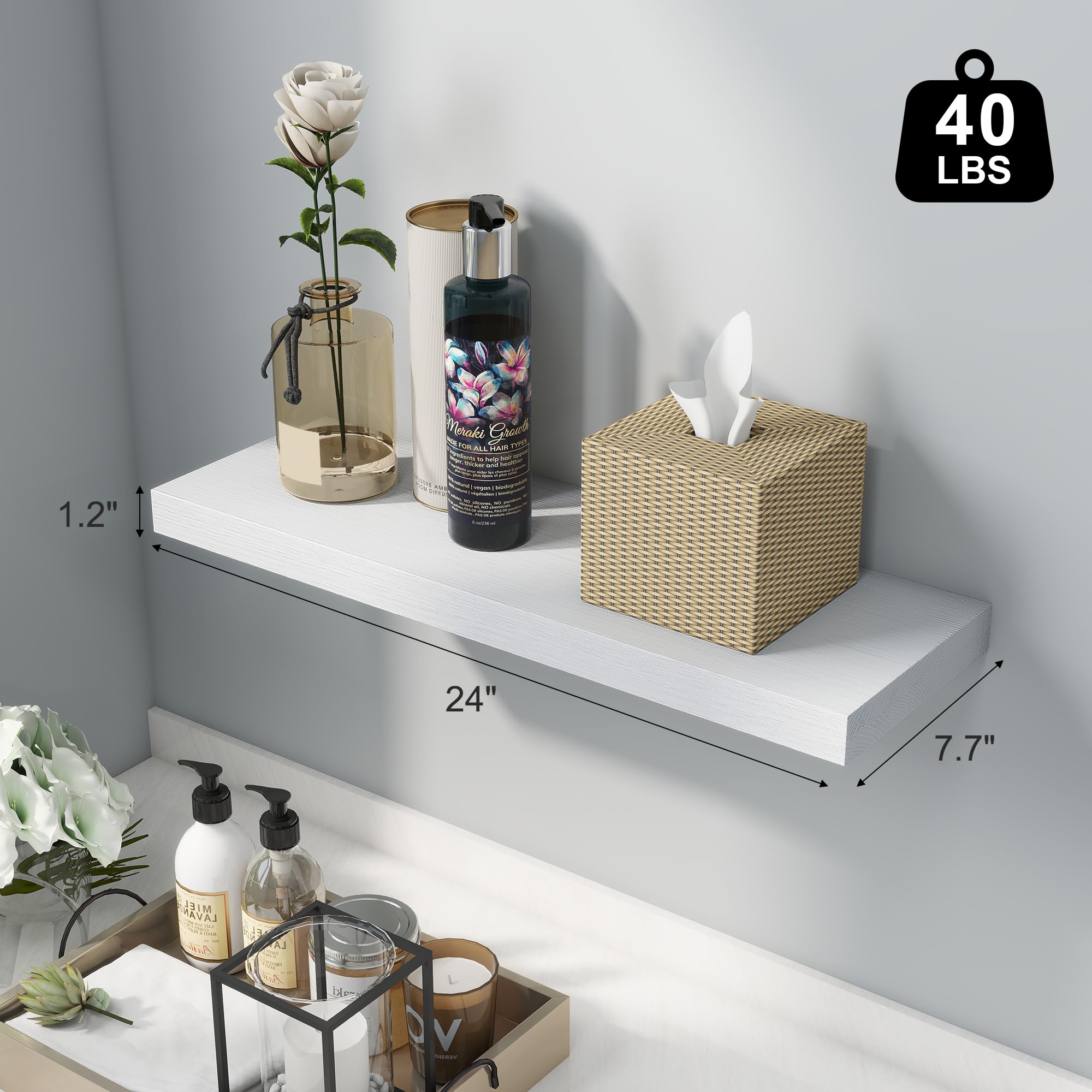 ホワイト木製シェルフ ＆オブジェ Amazon｜Axeman ホワイトフローティングシェルフ 24インチ 木製
