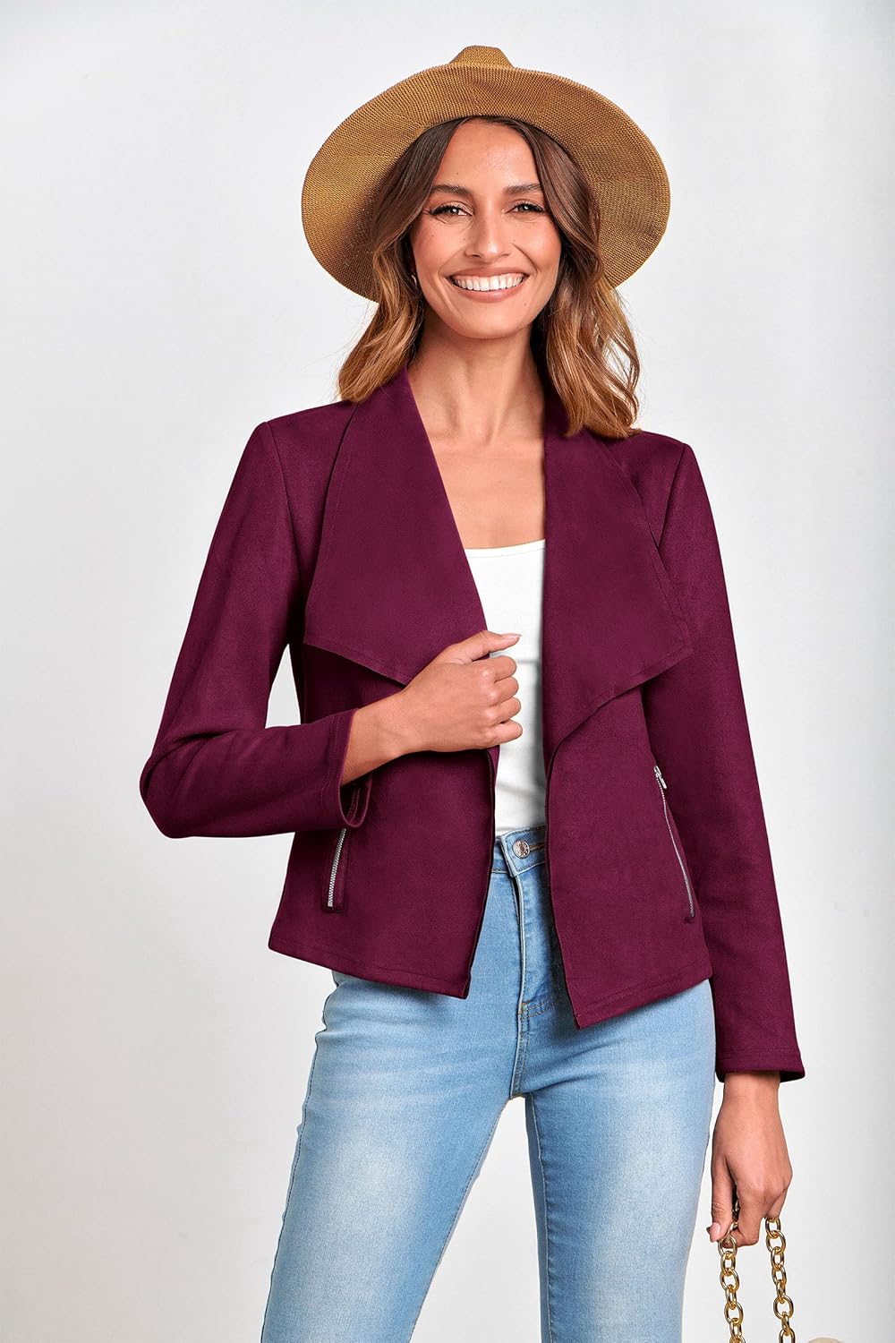 PRETTYGARDEN Women's Faux Suede Jackets 2026 Fashion Fall Clothes Long Sleeve Open Front Cropped Coat Outwear - Image 3