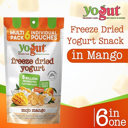 Miniatura 3 de Yogut Bocadillo de yogur liofilizado, mango, paquete de 6, bocadillos saludables para niños, niños pequeños y adultos, sin gluten, sin OMG, con 5