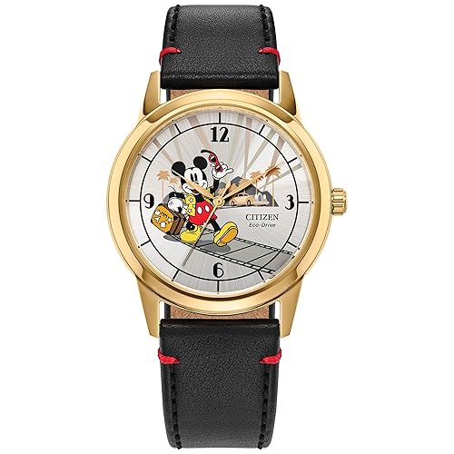 Citizen Men's Eco-Drive Disney Mickey Mouse Watch, Black Leather Strap,