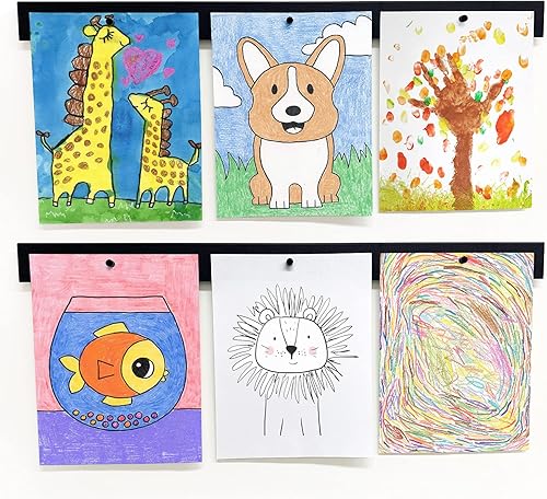 Sistema para colgar imágenes, marco de obras de arte para niños, barra magnética de 28 pulgadas (juego de 2) color negro