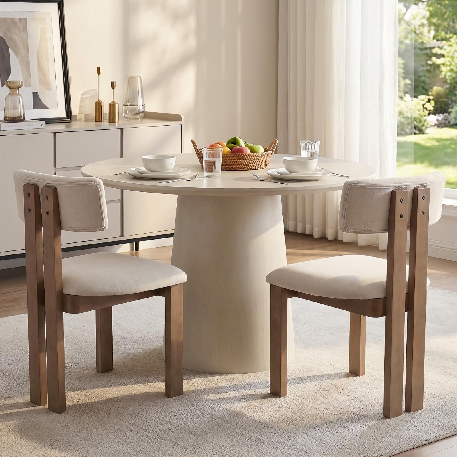 Ya-Home Mid Century Dining Chairs Set of 2 with Wooden Frame, Beige