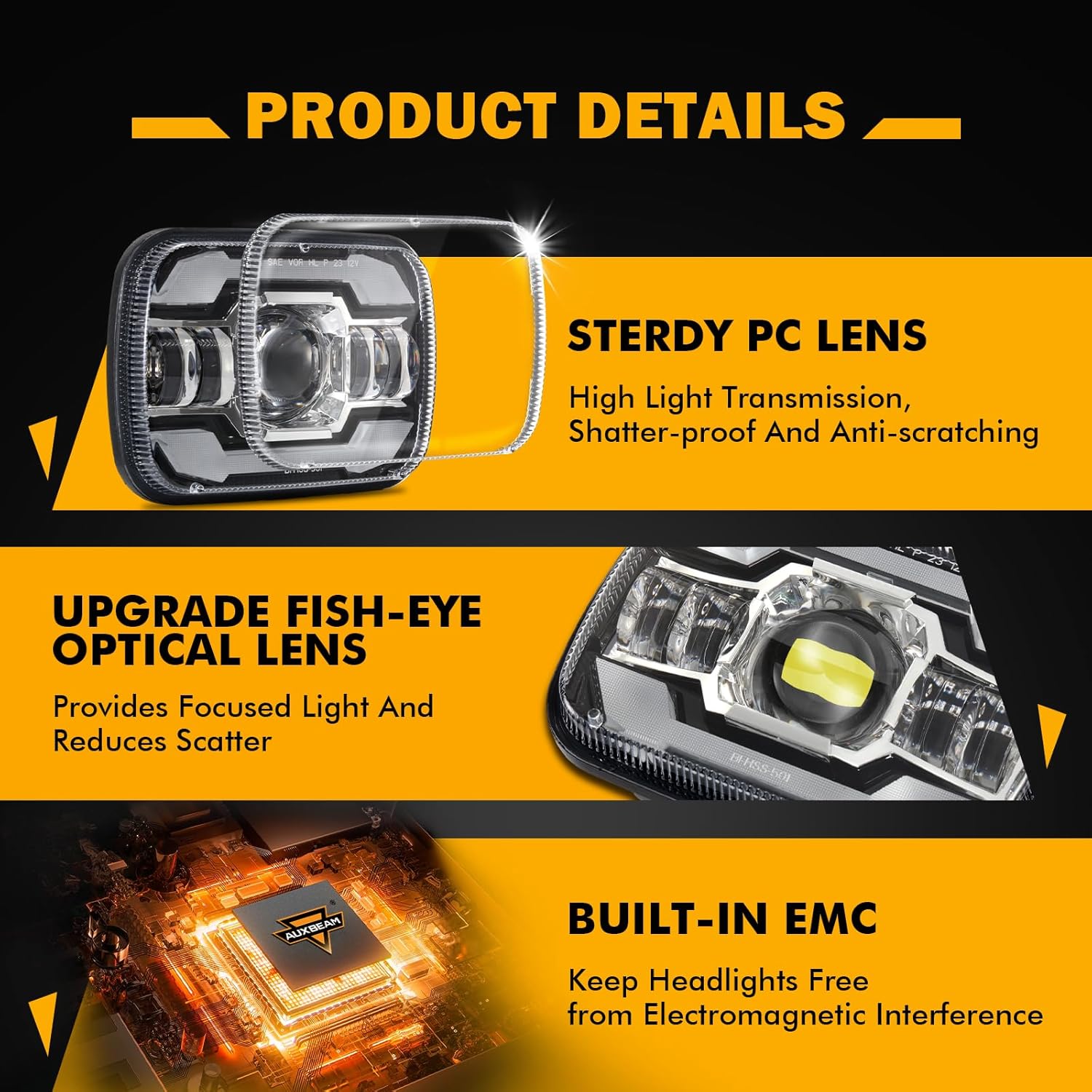 Auxbeam 5x7 7x6 LED Headlights with DRL & Turn Signal High/Low Beam DOT Approved H6054 Led Rectangular Headlight for Jeep Wrangler YJ Cherokee XJ H6054 H5054 H6054LL 69822 6052 6053