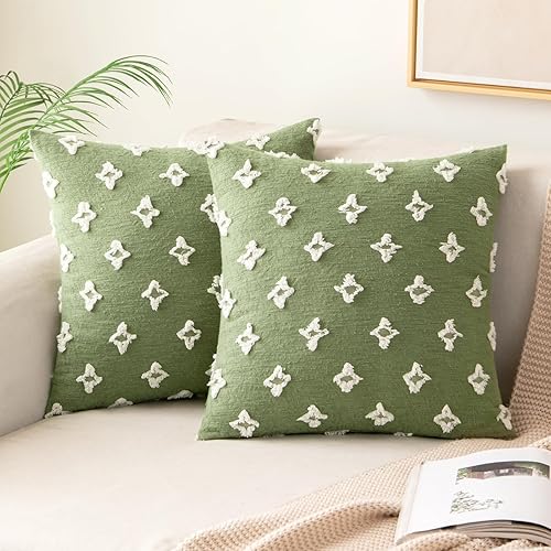 MIULEE Juego de 2 fundas de almohada decorativas de color verde salvia, fundas de almohada de jacquard rombo, funda de cojín cuadrada suave para