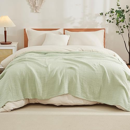 Miniatura 2 de EMME Manta de algodón tamaño Queen para cama, manta de muselina suave y grande de 80 x 90 pulgadas, manta ligera y transpirable para todas las
