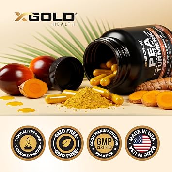 Pea Palmitoylethanolamide + Turmeric Curcumin 1600mg Micronized 99% Pure Pea & 95% Curcuminoids from Standardized Curcuma Longa Extract High Potency Joint & Mobility Support Non-GMO Made in USA