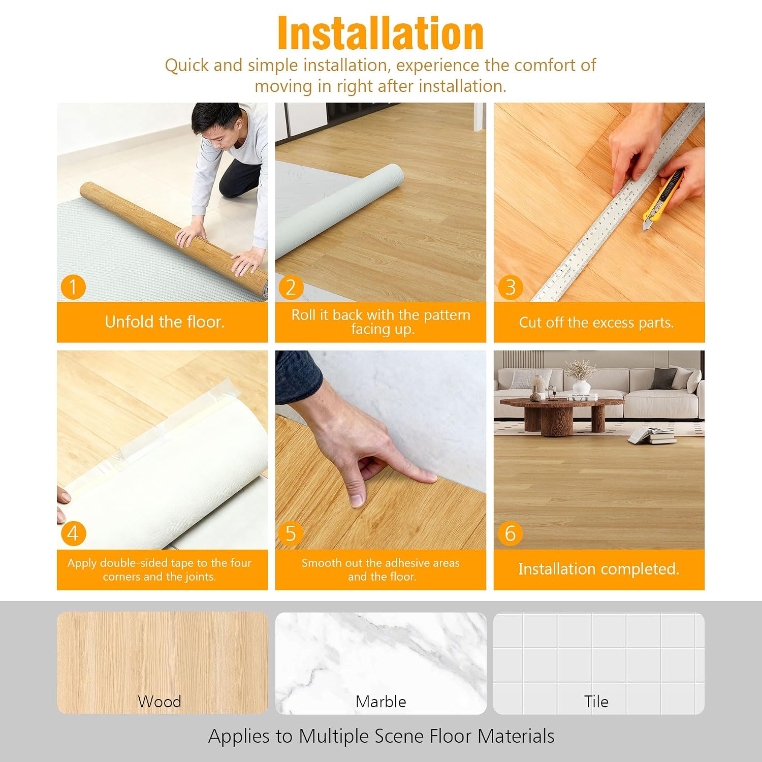 Vinyl Sheet Flooring Roll, 39.3" W x 197" L PVC Sheet Vinyl Flooring Tiles Waterproof Thicken Carpet for Bathroom Living Room Bedroom Kitchen Office (Covered 53.82 sq.ft./Box) (Honey)