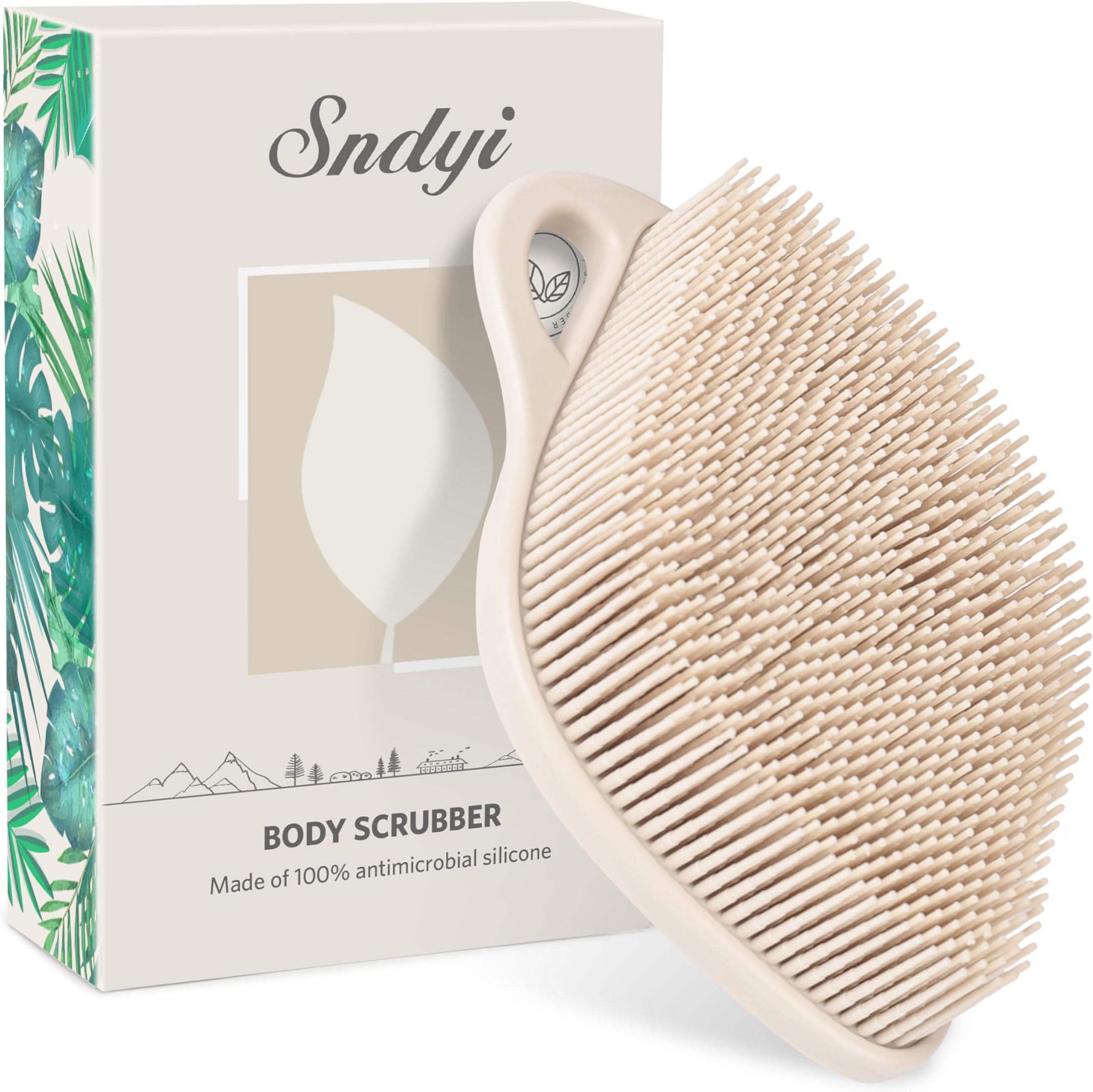 Sndyi Silicone Body Scrubber, Gentle Exfoliating Scrubber For Sensitive Skin, Leaf Shaped Shower With Lathering Bristles, Loofah Brush Showering, Oatmeal