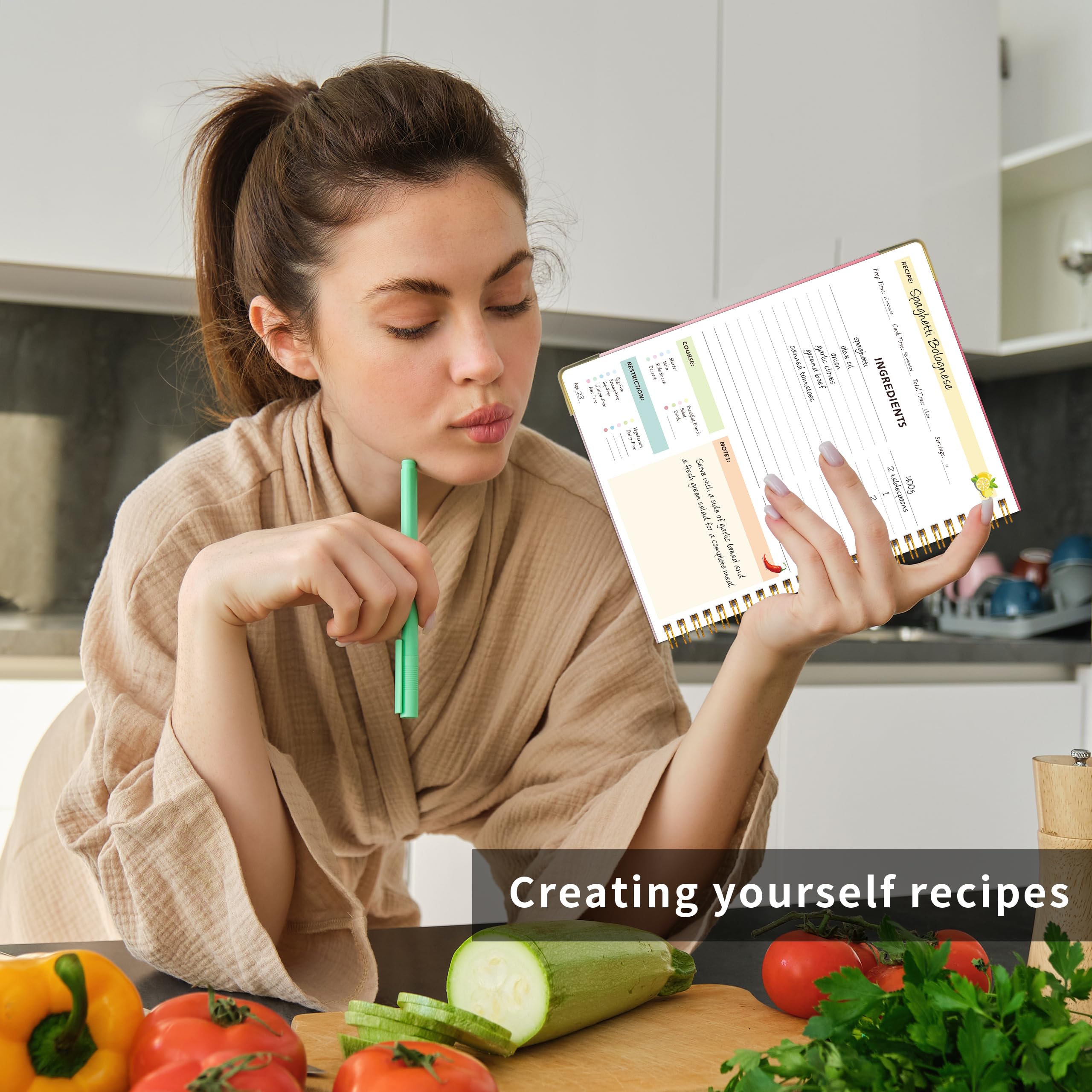 meDolove Libro de recetas para escribir en tus propias recetas, diario de recetas, libro de cocina en blanco, 7 x 10 pulgadas, cuaderno de recetas para organizar tus recetas para la cocina, color rosa