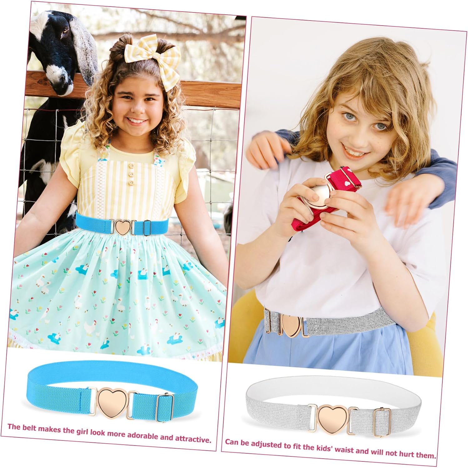 4pcs Boys and Girls Belt Elastic Waistband for Little Girls Belt Heart Shape Clasp Decorative