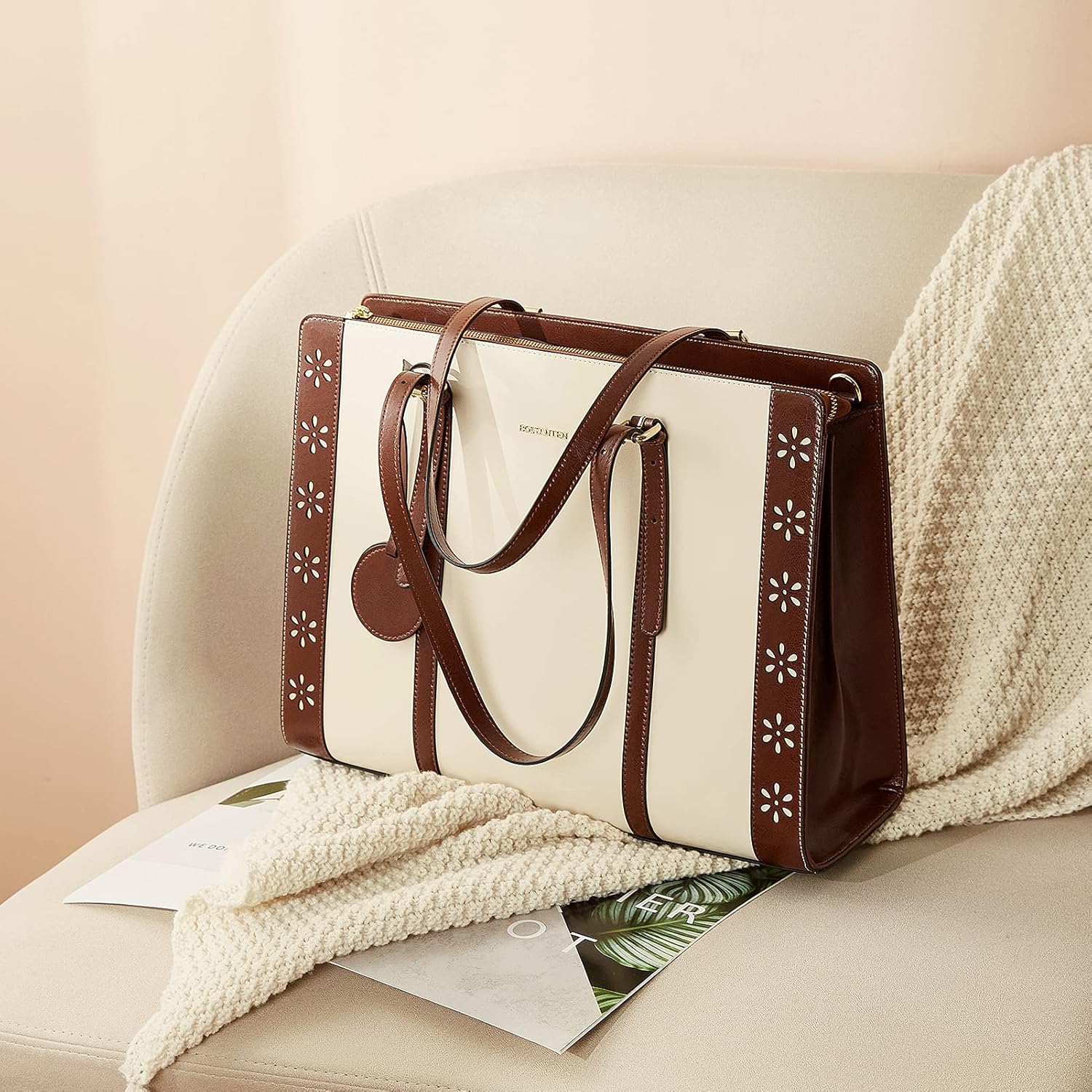 BOSTANTEN Laptop Bag for Women 15.6 inch Computer Leather Briefcase Vintage Work Tote Handbag - Image 6