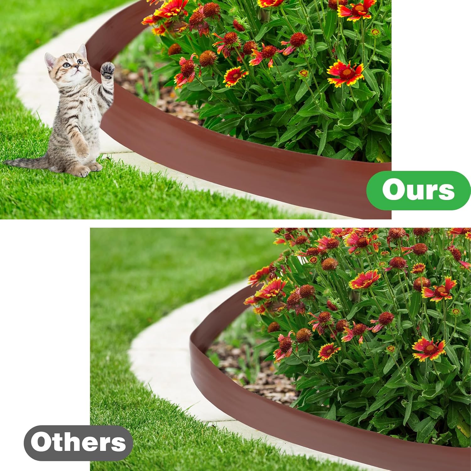 FoldTier 6 Inch Tall 33 ft Length Landscape Plastic Edging Kit with Hammer Spikes Plastic Garden Flower Bed Edging Landscape Border for Gardens Border Grass Yard Lawn (Brown)