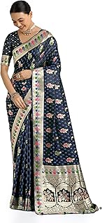Monjolika Fashion Women's Evocative Gold Bordar Banarasi Zari Woven Work Satin Silk Saree With Admirable Blouse Piece (158...
