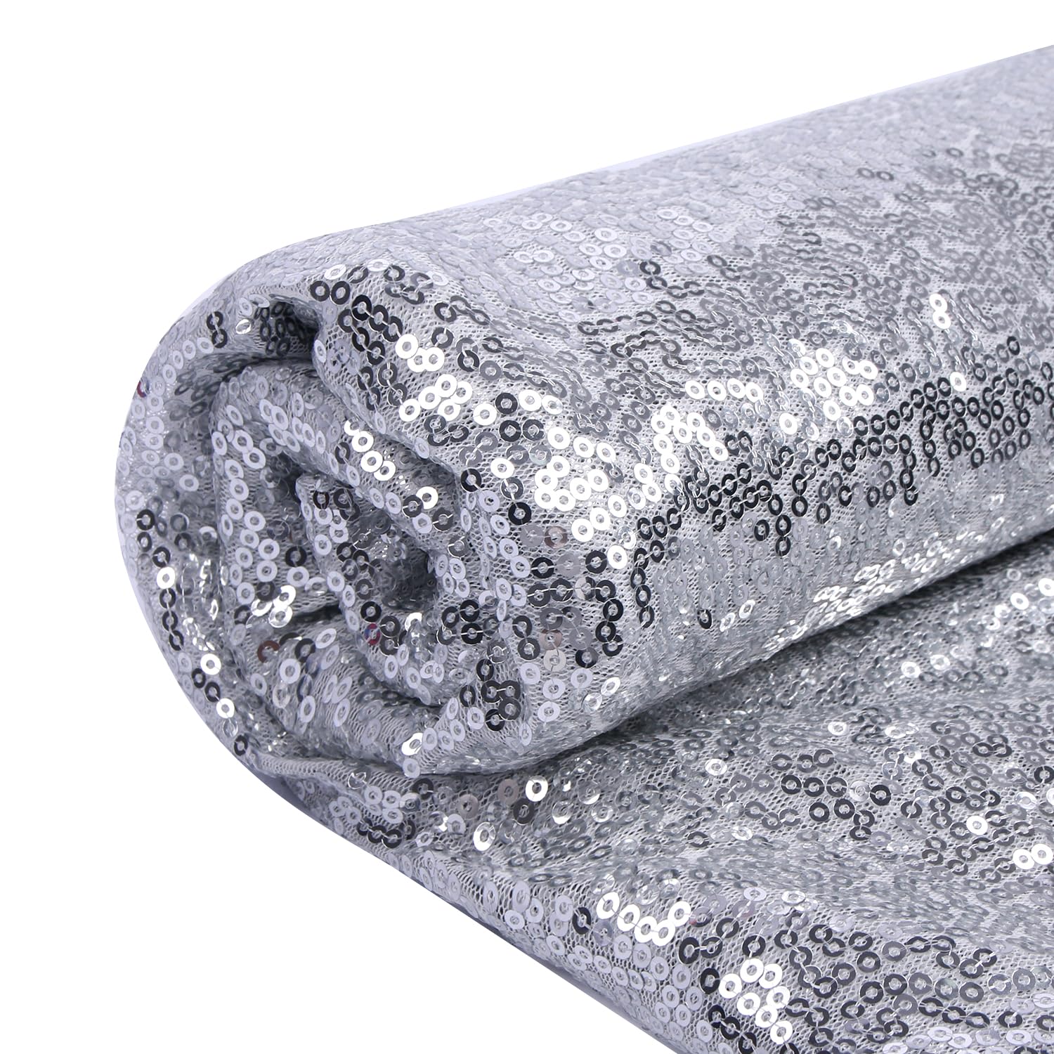 YIEMI Silver Sequin Fabric by The Yard Glitter Sparkly Shiny Sequin Fabric for Fashionable Clothing Toy Decoration Tablecloth and DIY Etc(1 Yard, Silver)