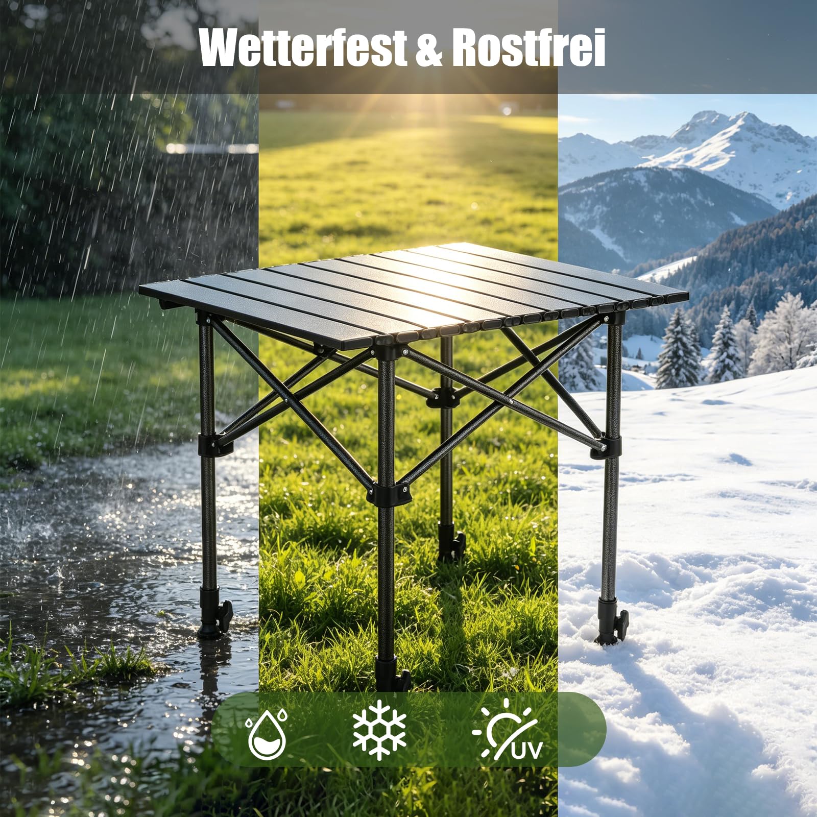 Campingtisch Klappbar, Klapptisch Höhenverstellbar 53x51cm | Camping Falttisch mit Ablagenetz, Tasche, Schwarz Campingtisch Faltbar für Picknick Camping Garten Kochen Angeln Outdoor