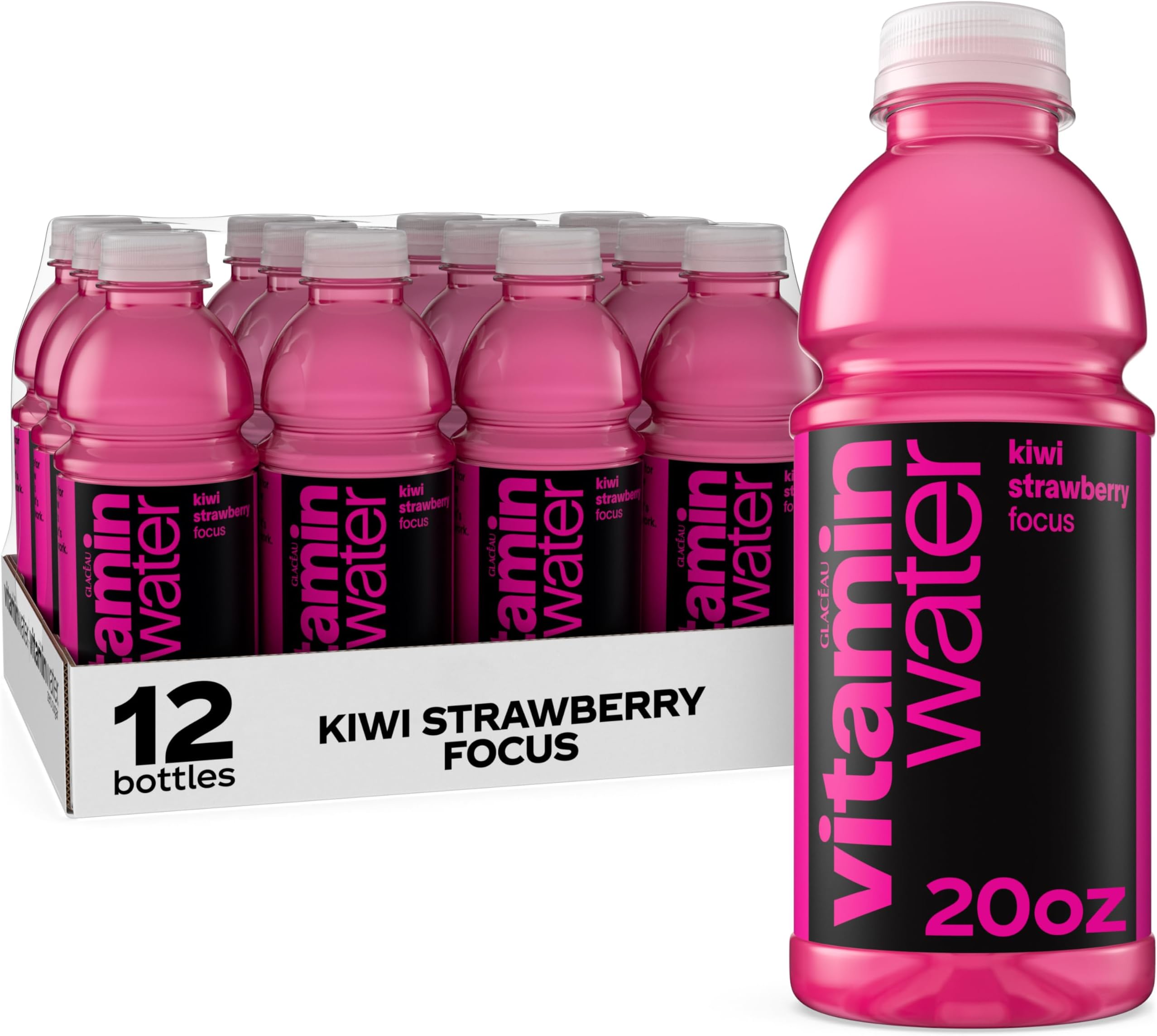 vitaminwater Focus Kiwi Strawberry Nutrient Enhanced Flavored Water Beverage, 20 fl oz Bottles, 12 Pack