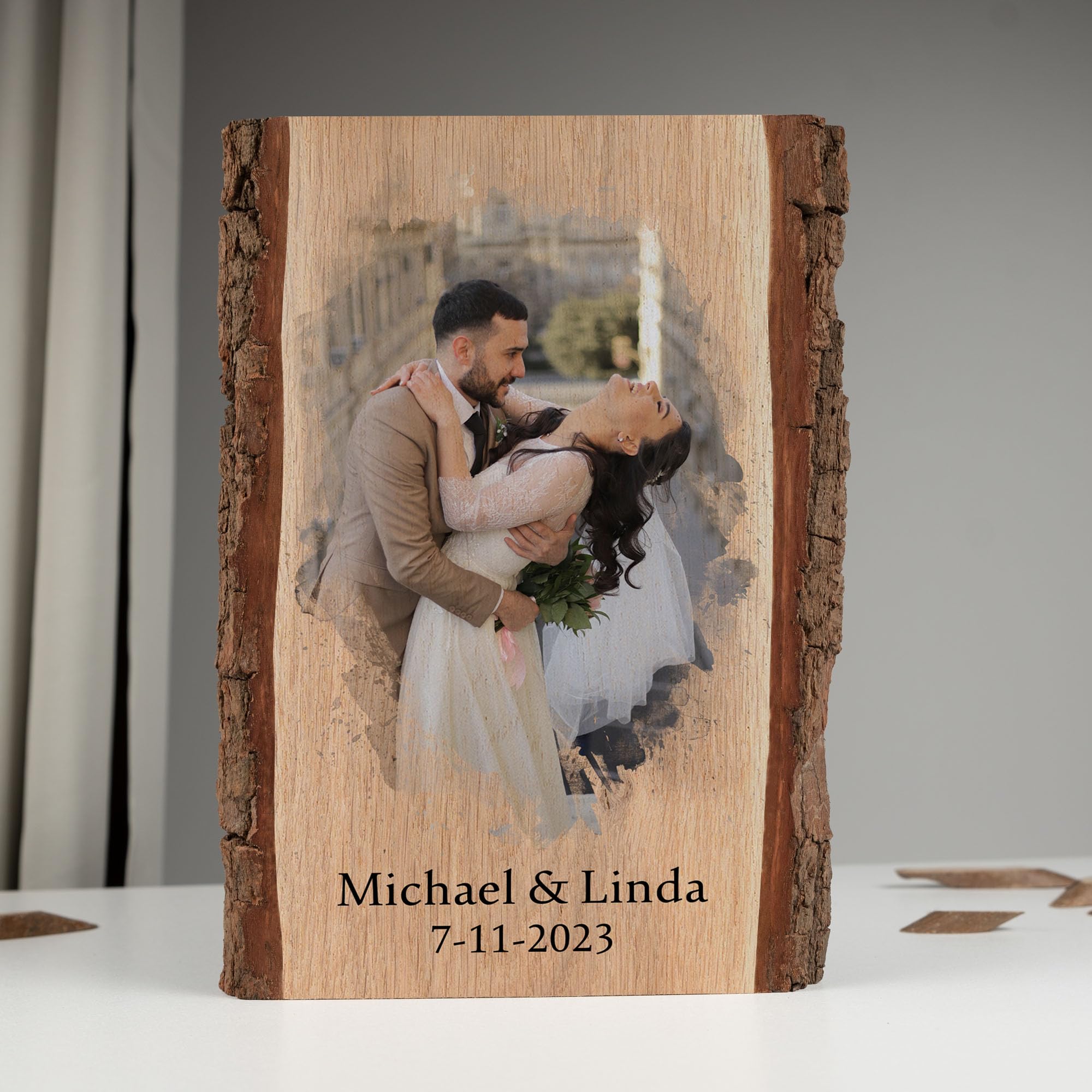 Cadeauki Image sur bois avec écorce - Cadeau photo sur planche en bois rustique avec écorce - Cadeaux personnalisés pour hommes (3)