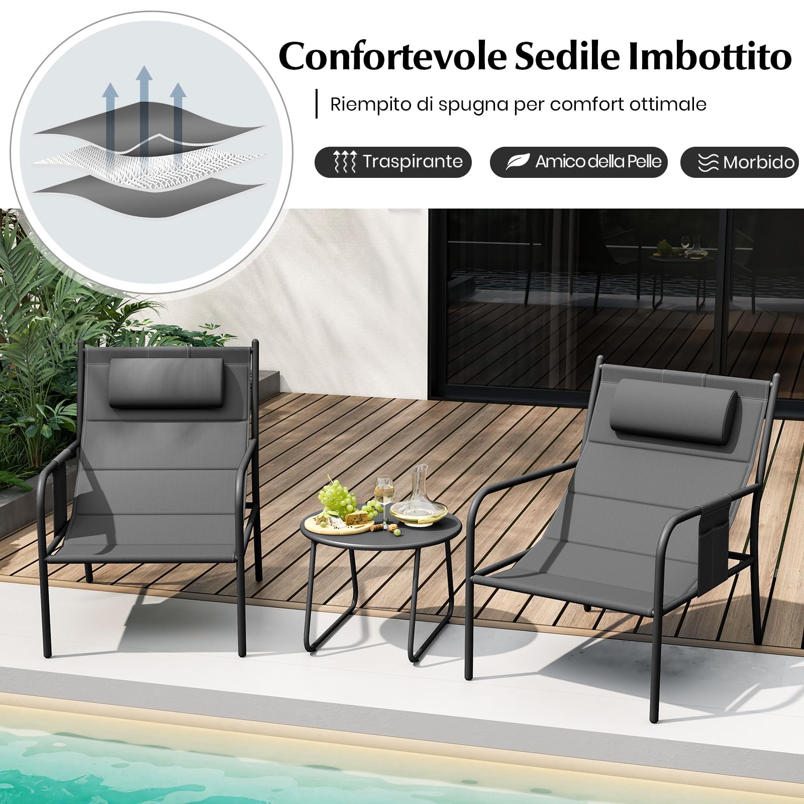 RELAX4LIFE Set da Bistro per Giardino a 3 Pezzi