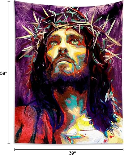 Miniatura 9 de HVEST Jesus Tapiz de la fe cristiana Navidad Tapices Retrato Acuarela Iglesia Tapiz Arte de la pared Decoración Colgar Manta para Sala Dormitorio