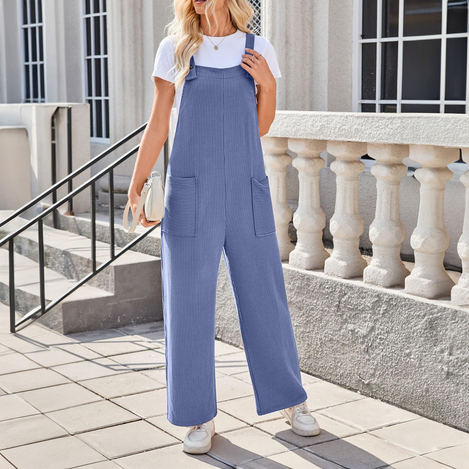 Generisch Combinaison pour femme - Sportive et élégante - Combinaison d'été longue et ample - Pantalon de travail - Stretch - Combinaison décontractée - Une pièce - Couleur unie - Avec poches