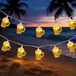 Beer Mug String Lights, 8.5Ft Hawaiian Beach Themed Party Decorations String Lights with 10 3D Beer Cup Lights, Outdoor Light Beer for Tropical Luau Party Beach Pool Summer Tiki Gifts Decorations