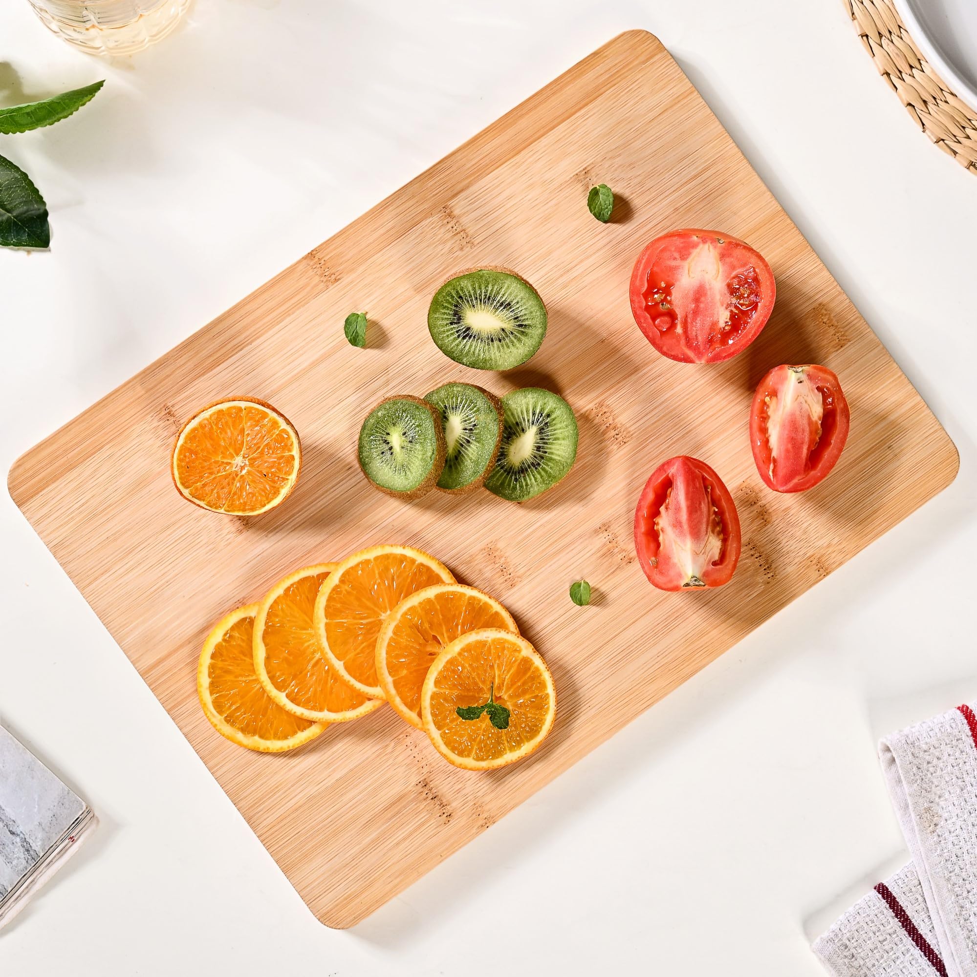 Nestasia Bamboo Wood Chopping Board for Kitchen (35cm x 25cm) | 100% Food Safe, Natural & Organic Cutting Board for Chopping Fruits & Vegetables | Toxin & Chemical-Free
