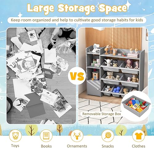 Miniatura 4 de GLACER Organizador de almacenamiento de juguetes para niños, estante de juguetes de 4 niveles con 8 contenedores de almacenamiento de plástico y