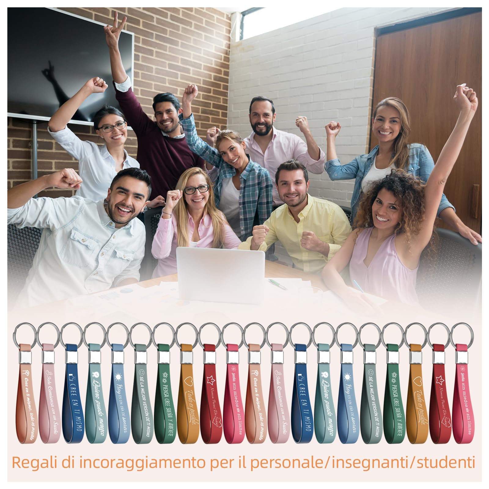 Llavero motivacional en español, regalo de agradecimiento, llavero de silicona para animar a empleados, colegas, adolescentes, maestros, colores frescos