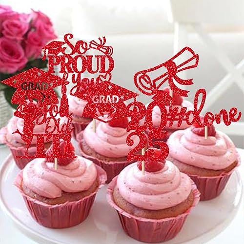 Miniatura 412 de Paquete de 24 adornos dorados para cupcakes de graduación 2025 con purpurina So Proud of You Done Diploma Graduation Cap Cupcake Picks Class of 2025