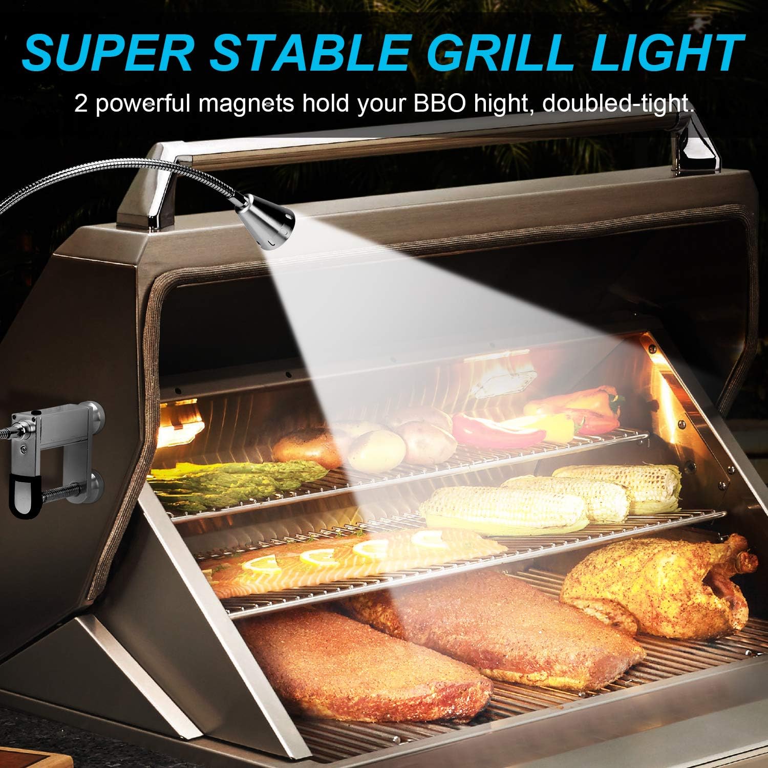 KOSIN Grill Light, 2-in-1 Super-Bright LED BBQ Grill Light with Magnetic Base & Adjustable Screw Clamp - 360 Degree Flexible Gooseneck, Weather Resistant, 3 AAA Batteries Included - 1 Pack : Patio, Lawn & Garden