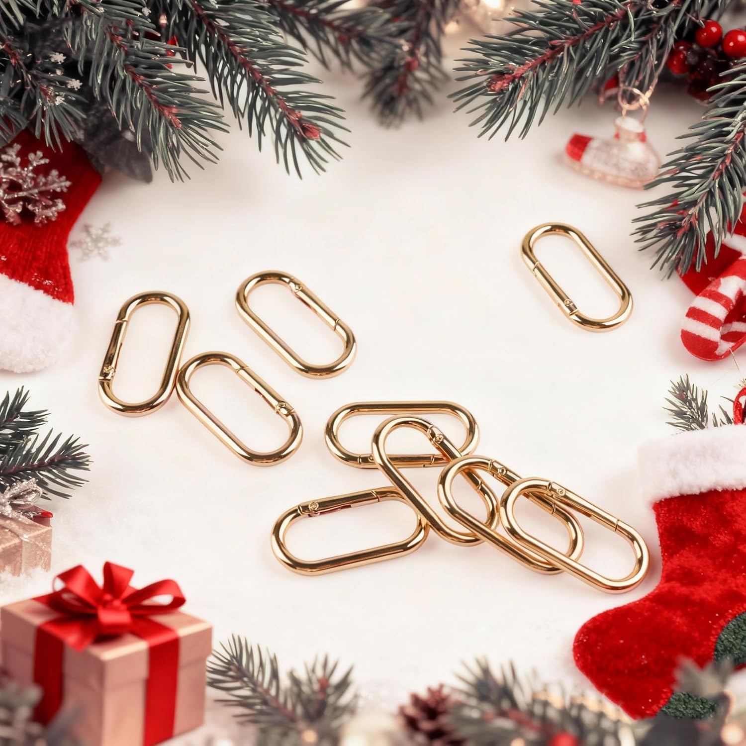 27Pcs Gold Oval Spring Carabiner Keychain Clips, 2"×1" Metal Snap O Ring Clip Keyring for Bag Charm, Purse, Backpack - Image 5