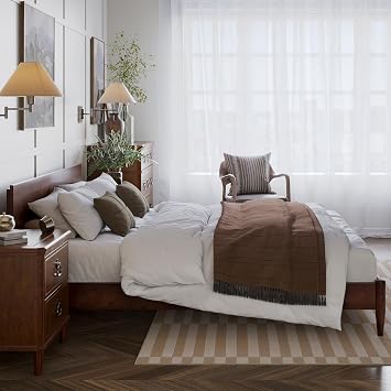 AFI, Aria King Solid Wood Modern Low Profile Platform Bed, Walnut