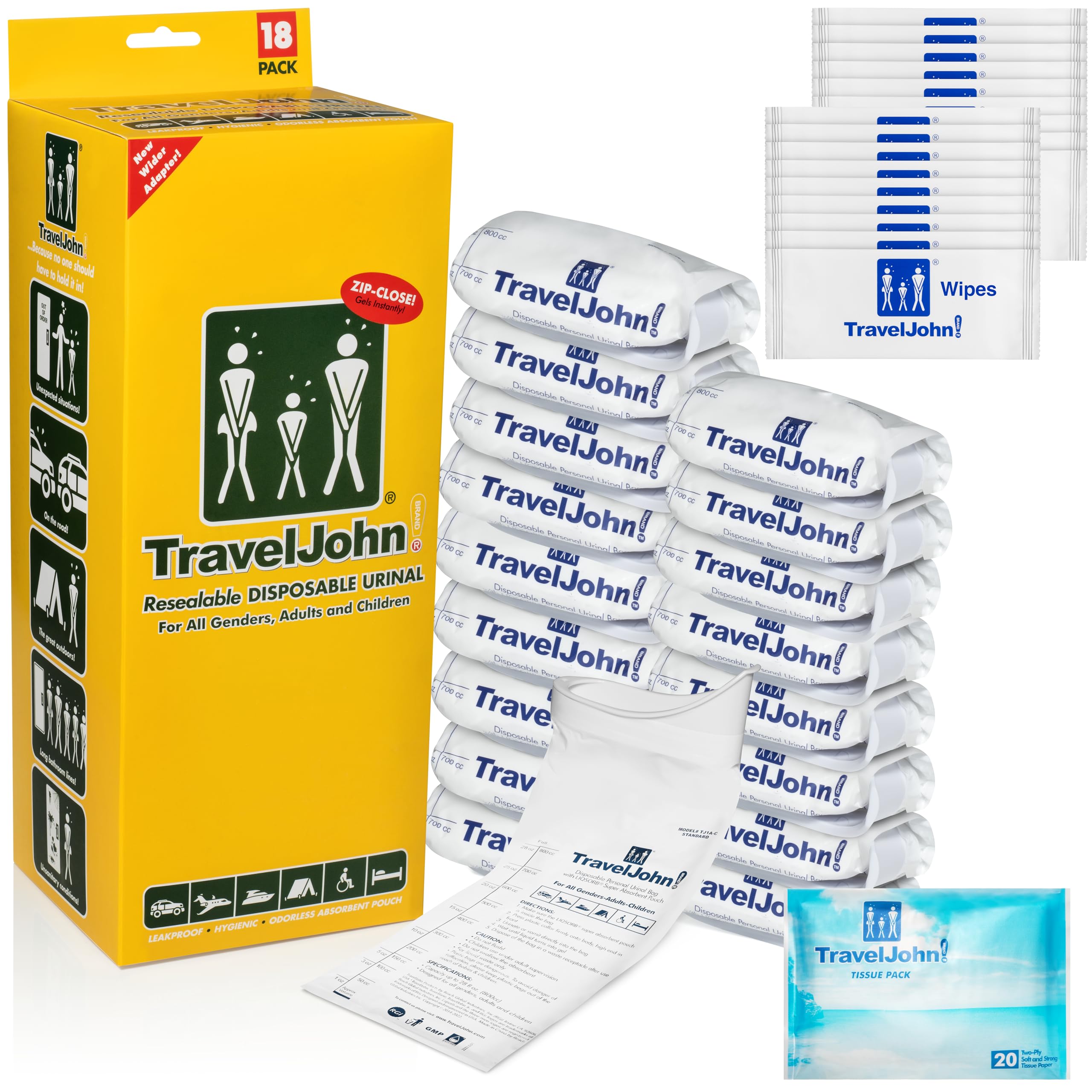 TravelJohn Resealable Disposable Urinal