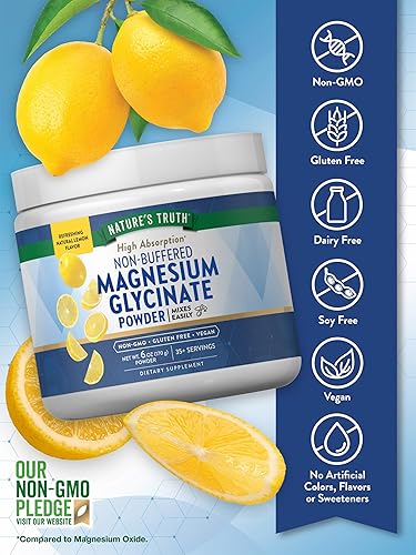 Miniatura 3 de Nature's Truth Polvo de glicinato de magnesio  6 onzas  Sabor a limón  Alta absorción  Vegano, sin OMG, suplemento sin gluten