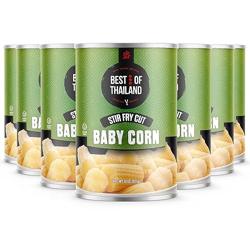 Best Of Thailand Maíz bebé cortado enlatado Paquete de 12 unidades de 15 onzas Maíz nutritivo y tierno para bebés Sin gluten, bajo en calorías y