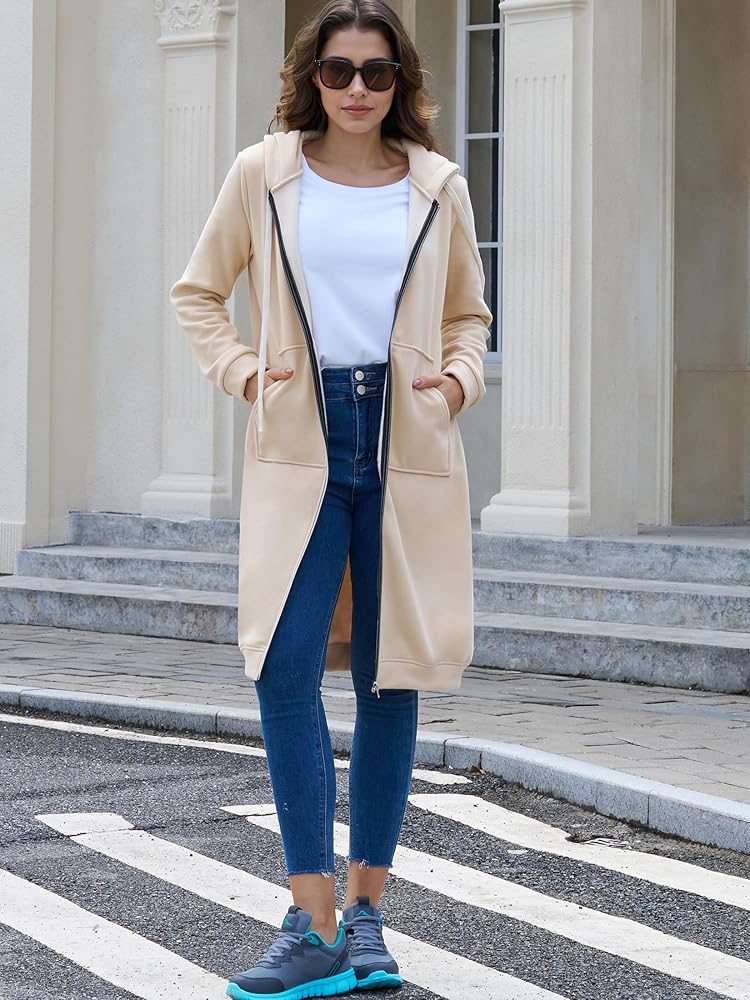 Ablanczoom Women's Long Zip Hoodie Fleece-Lined Tunic